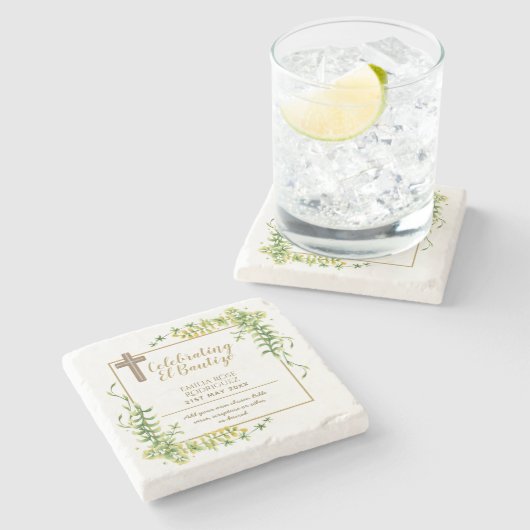 ボタニカルリーフバウティゾバウティスマの洗礼名の句 ストーンコースター (横)