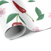 ボタニカルレッドさくらんぼの緑&花 ラッピングペーパー (ロールコーナー)