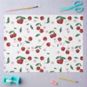 ボタニカルレッドさくらんぼの緑&花 薄葉紙 (クラフト)