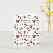 ボタニカルレッドさくらんぼグリーン&さくらんぼ花 カード (黄色い花)