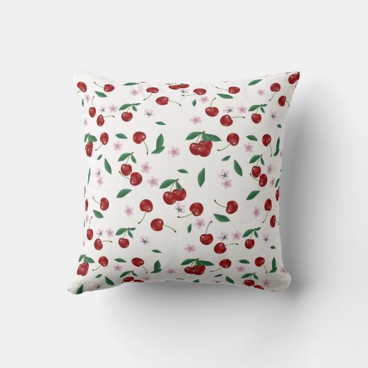 ボタニカルレッドさくらんぼグリーン&さくらんぼ花 クッション (裏面)