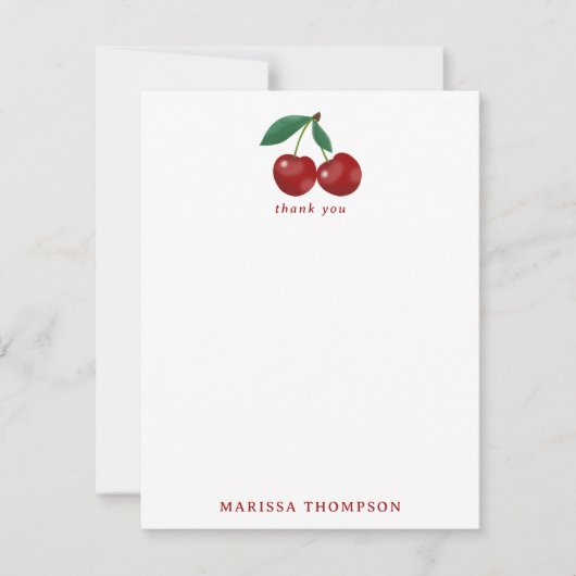 ボタニカルレッドさくらんぼグリーン&さくらんぼ花 サンキューカード (正面)
