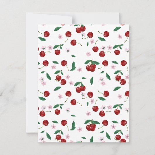 ボタニカルレッドさくらんぼグリーン&さくらんぼ花 ノートカード (裏面)