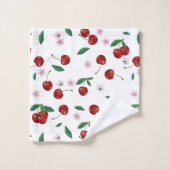 ボタニカルレッドさくらんぼグリーン&さくらんぼ花 バスタオルセット (ウォッシュタオル)
