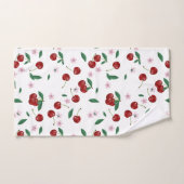 ボタニカルレッドさくらんぼグリーン&さくらんぼ花 バスタオルセット (ハンドタオル)