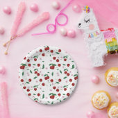 ボタニカルレッドさくらんぼグリーン&さくらんぼ花 ペーパープレート (パーティー)