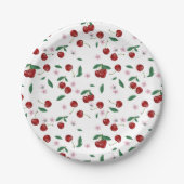 ボタニカルレッドさくらんぼグリーン&さくらんぼ花 ペーパープレート (正面)
