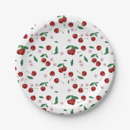 ボタニカルレッドさくらんぼグリーン&さくらんぼ花 ペーパープレート