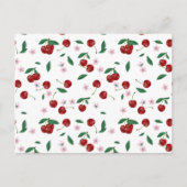 ボタニカルレッドさくらんぼグリーン&さくらんぼ花 ポストカード (正面)