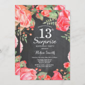 ボタニカルレッドフローラサプライズ13誕生日 招待状 (正面/裏面)