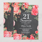 ボタニカルレッドフローラサプライズ21歳 招待状 (正面/裏面)