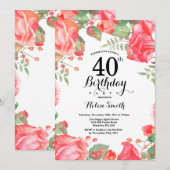 ボタニカルレッドフローラ40th誕生日招待状 招待状 (正面/裏面)