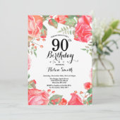 ボタニカルレッドフローラ90番目の誕生日招待状 招待状 (スタンド正面)