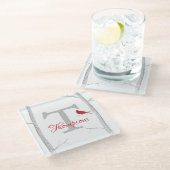 ボタニカルレッド（鳥）ショウジョウコウカンチョウカントリーツリーモノグラム ガラスコースター (アングル)