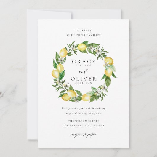 ボタニカルレモンとグリーンリース庭園の結婚式 招待状 (正面)