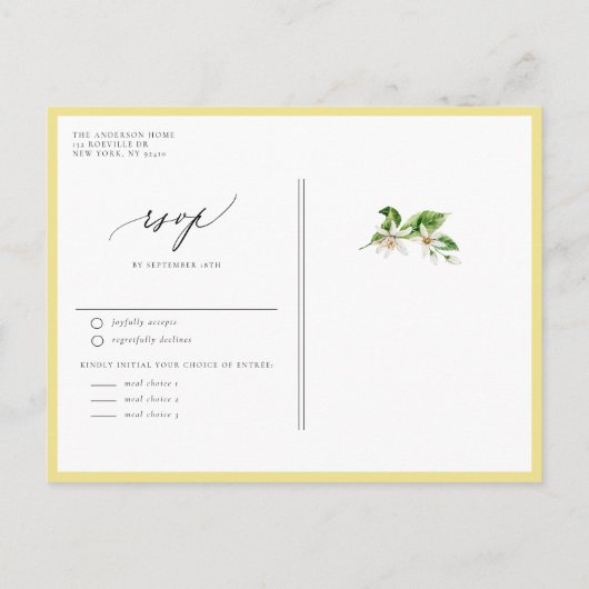 ボタニカルレモンと緑のリースサマー結婚ズ インビテーションポストカード (裏面)