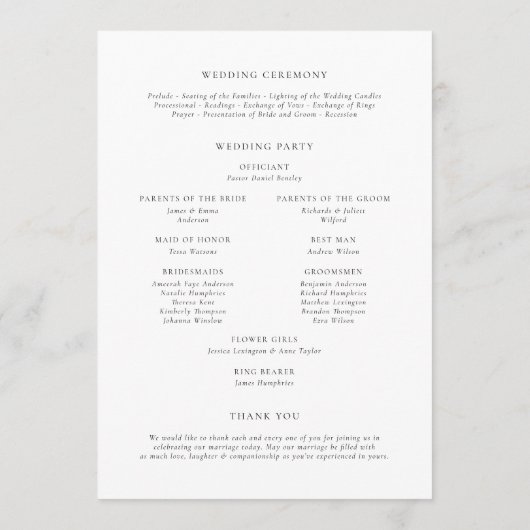 ボタニカルレモンと緑のリースサマー結婚ズ プログラム (裏面)