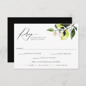 ボタニカルレモンの結婚式RSVP食事の選択カード 出欠カード (正面/裏面)