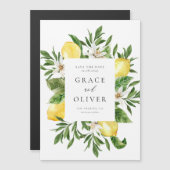 ボタニカルレモンの花のフレーム保存日付 マグネット招待状 (正面/裏面)