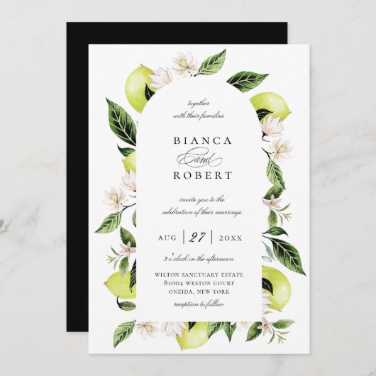 ボタニカルレモンアーチフレーム結婚式招待状 招待状 (正面/裏面)
