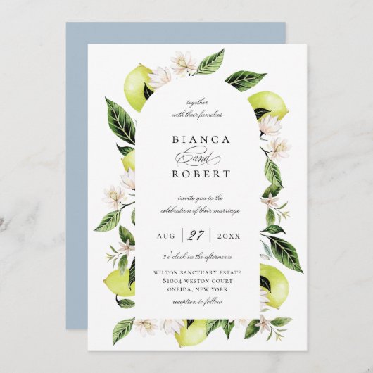 ボタニカルレモンアーチフレーム結婚式招待状 招待状 (正面/裏面)