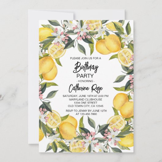 ボタニカルレモンガーデンサマーバースデーパーティー 招待状 (正面)