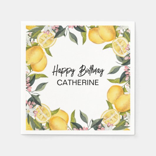 ボタニカルレモンガーデンサマー誕生日 スタンダードカクテルナプキン (正面)