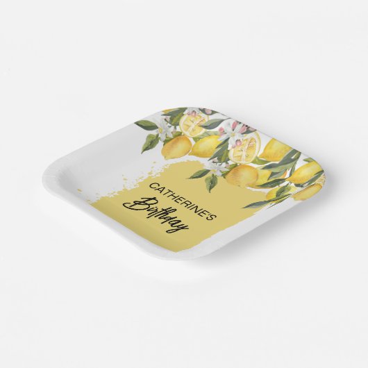 ボタニカルレモンサマー誕生日 ペーパープレート (傾斜あり)