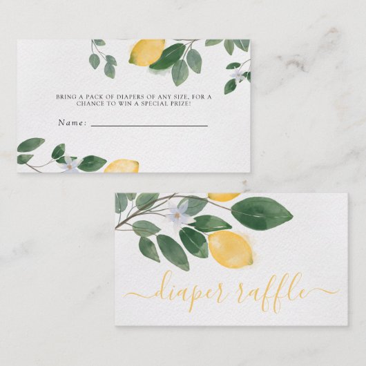 ボタニカルレモンベビーシャワーおむつラッフル エンクロージャーカード (正面/裏面)