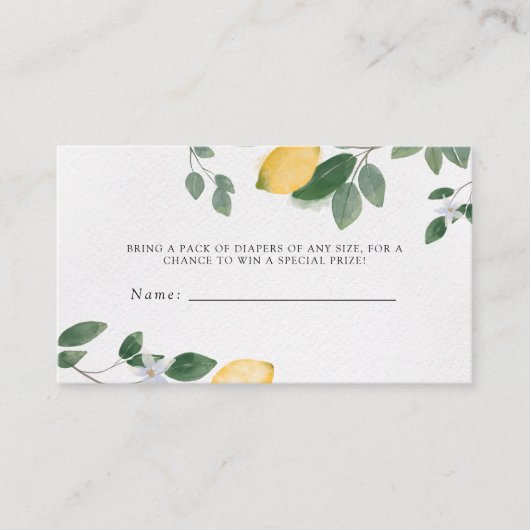 ボタニカルレモンベビーシャワーおむつラッフル エンクロージャーカード (正面)