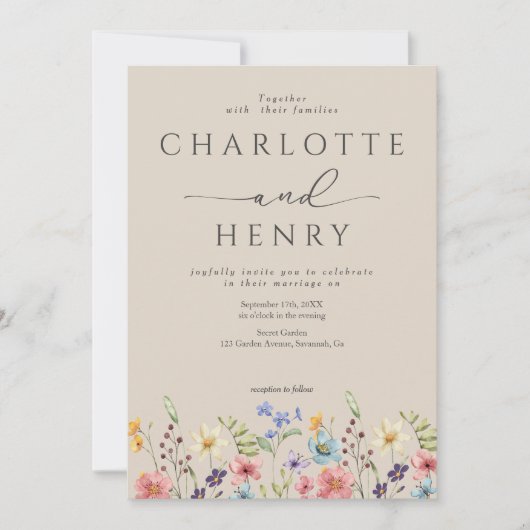 ボタニカルワイルドフラワーシンプルズ庭園の結婚式 招待状 (正面)