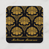 ボタニカルワイルドフラワーズシエレガントックブラック&金ゴールド スクエア名刺 (正面)