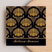 ボタニカルワイルドフラワーズシエレガントックブラック&金ゴールド スクエア名刺