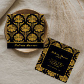 ボタニカルワイルドフラワーズシエレガントックブラック&金ゴールド スクエア名刺