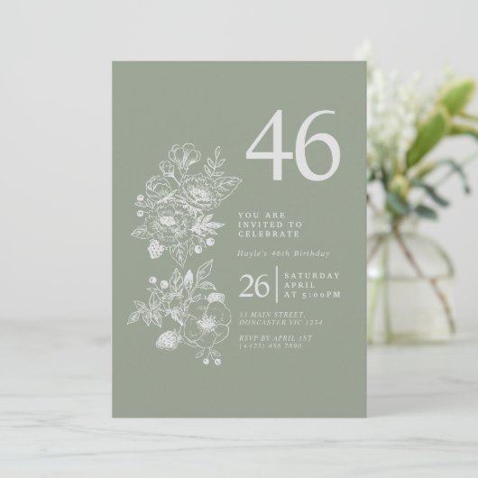 ボタニカルワイルドフラワーダスティブルー46誕生日 招待状 (スタンド正面)