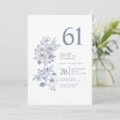 ボタニカルワイルドフラワーダスティブルー61誕生日 招待状 (スタンド正面)