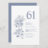 ボタニカルワイルドフラワーダスティブルー61誕生日 招待状 (正面/裏面)