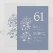 ボタニカルワイルドフラワーダスティブルー61誕生日 招待状 (正面/裏面)