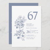 ボタニカルワイルドフラワーダスティブルー67誕生日 招待状 (正面/裏面)