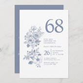 ボタニカルワイルドフラワーダスティブルー68誕生日 招待状 (正面/裏面)