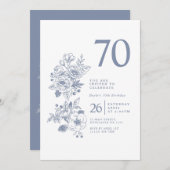 ボタニカルワイルドフラワーダスティブルー70誕生日 招待状 (正面/裏面)
