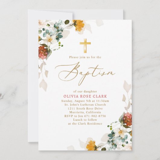 ボタニカルワイルドフラワーバプテスマ《キリスト教》洗礼式や命名式 招待状 (正面)