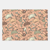 ボタニカルワイルドフラワーピーチファズ&オリーブグリーン ラッピングペーパーシート (正面2)