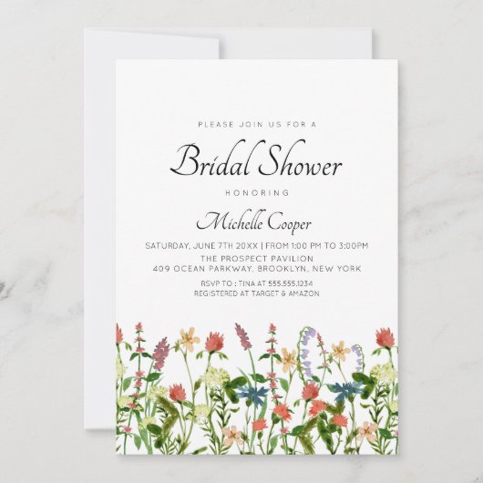 ボタニカルワイルドフラワーブライダルシャワー招待 招待状 (正面)