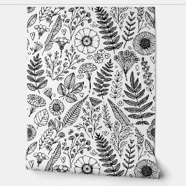 ボタニカルワイルドフラワーメドウ白黒塗装可能 壁紙