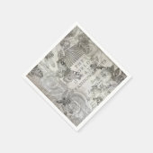 ボタニカルヴィンタグバタフライスクリプトブラックとホワイト スタンダードカクテルナプキン (角)