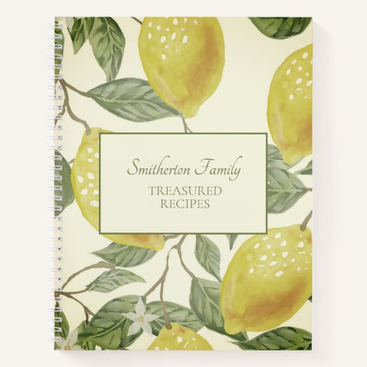 ボタニカルヴィンテージイエローレモンズファミリーレシピ ノートブック (正面)