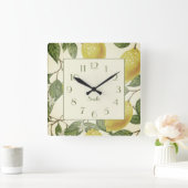 ボタニカルヴィンテージイエローレモンズファミリー名 スクエア壁時計 (ホーム)