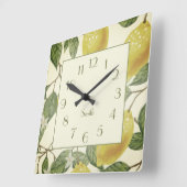 ボタニカルヴィンテージイエローレモンズファミリー名 スクエア壁時計 (傾斜)