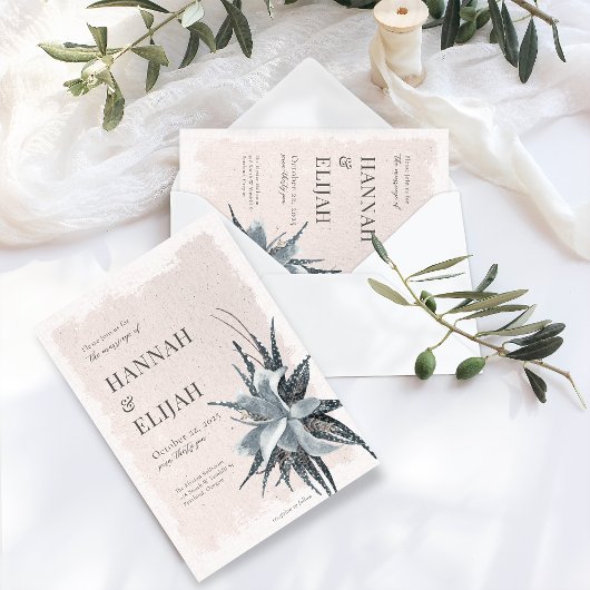 ボタニカルヴィンテージフローラブルーバラ 招待状